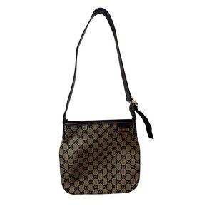 Authentic Gucci GG Supreme Canvas & Leather Shoulder Bag Beige/Black Adjustable